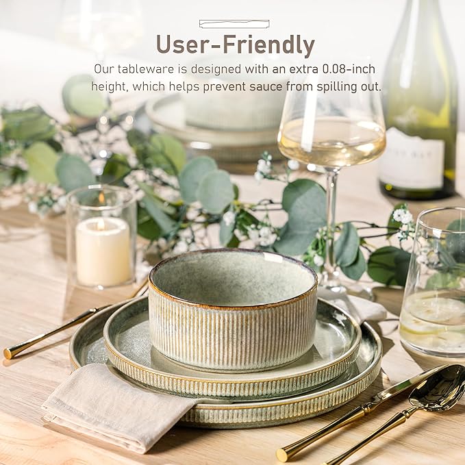 GBHOME Stoneware Dinnerware Sets for 4,Round Reactive Glaze Ceramic Plates and Bowls Set, Highly Scratch Resistant | Dishwasher & Microwave Safe Dishes Set,Service for 4(12Pcs),Desert Sage