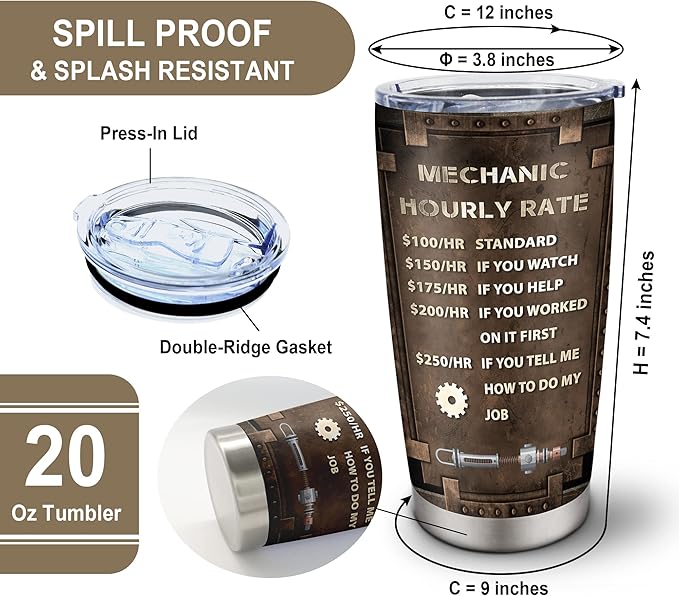 Mechanic Gifts Tumbler 20oz, Mechanic Gifts for Men, Mechanic Dad/Son/Husband Gift on Fathers Day/Christmas/Thanksgiving Day, Gift for Mechanics Men