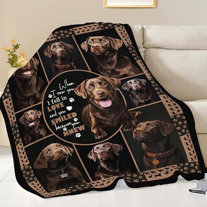 Labrador Blanket Gifts for Girls Boys Chocolate Lab Dog Lovers Throw Blankets Cozy Plush Fleece America Flag Flannel Fuzzy 60"X50"