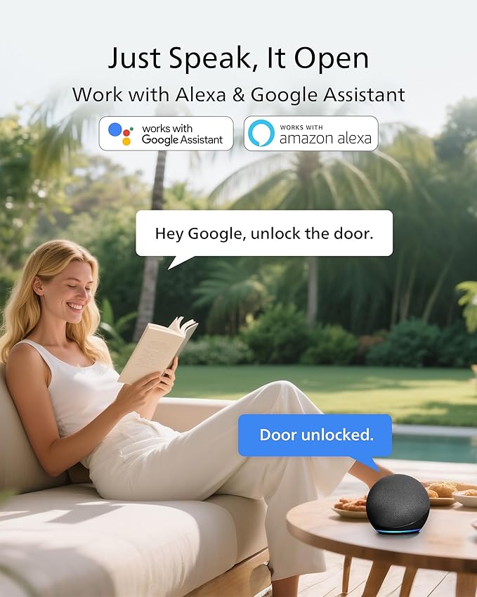 Philips WiFi Keypad Door Lock with Handle, Built-in WiFi, APP/Voice/Fingerprint/Passcode/Key Unlock, Smart Lock for Front Door, Complete Front Door Lock Set, Keyless Entry, Digital Deadbolt, Auto-Lock