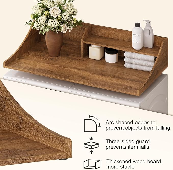 Washer and Dryer Countertop, 54'' Laundry Shelf Organizer Wood Dryer Rack Countertop for Washer and Dryer, Brown