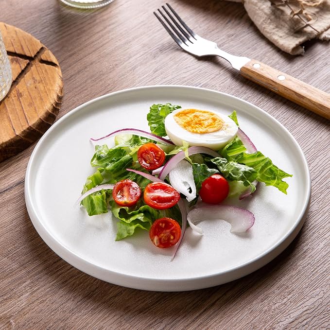 AmorArc Stoneware Dinnerware Sets for 8,Reactive Ceramic Plates and Bowls Set,Highly Chip and Crack Resistant | Dishwasher & Microwave Safe | Round Dishes Set Service for 8 (24pc),Matte White