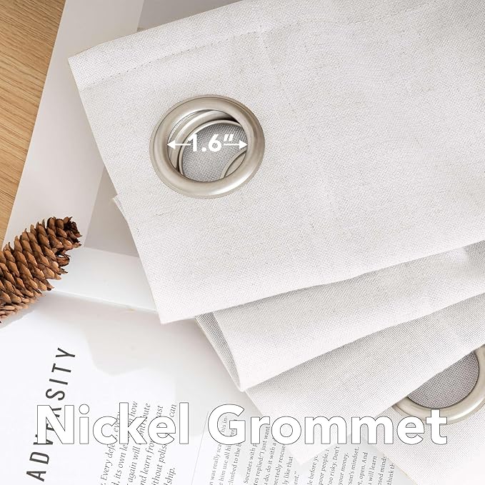 H.VERSAILTEX Linen Curtains Home Decorative Nickel Grommet Curtains Privacy Added Energy Saving Light Filtering Window Treatments Draperies for Bedroom, Heathered White, 2 Panels, 52 x 72 - Inch