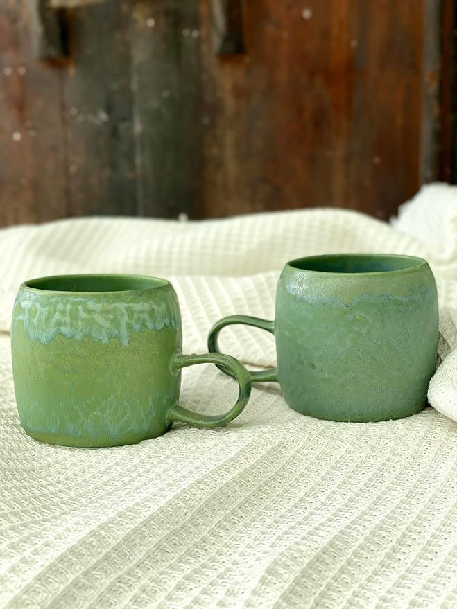 Medium Ceramic Coffee Mug Set of 2, 12 Oz, Stoneware Tea Cup for Office and Home, Dishwasher and Microwave Safe (Green, 2) (Classic)