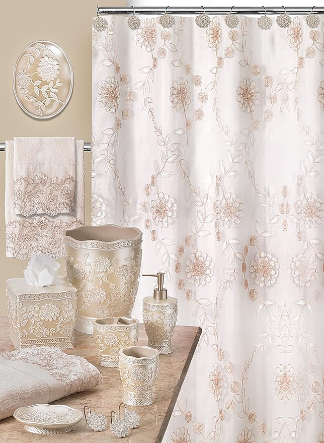 Zahari Home 2pc Rose Vine Bathroom Set Waste Basket & Tissue Cover Modern Classic Decor Stylish Unique Design Beautiful Beige Bathroom Accessories Set