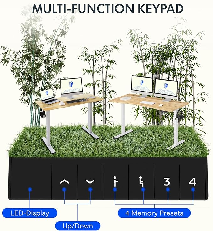 FLEXISPOT EN1 Bamboo Standing Desk, 48 x 24 Inches One-Piece Electric Height Adjustable Desk (Silver Frame + Bamboo Top, 2 Packages)