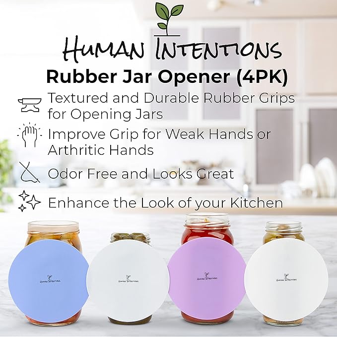 Jar Opener (4PK) - Rubber Jar Gripper for Weak Hands - Bottle Opener for Arthritic Hands - Jar/Lid Opener Gripper Pad - Non Tear - Coaster - Trivet