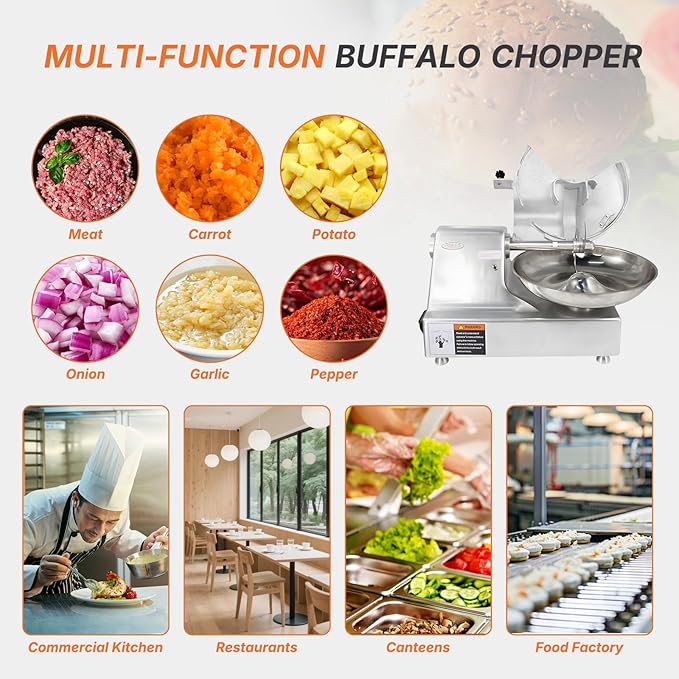 Hakka Commercial 5.5 L Multifunction 15in Meat Bowl Cutter Mixer and Buffalo Chopper Food Processor Heavy Duty Food Mixing Meat Grindering Meat Chopping Machine