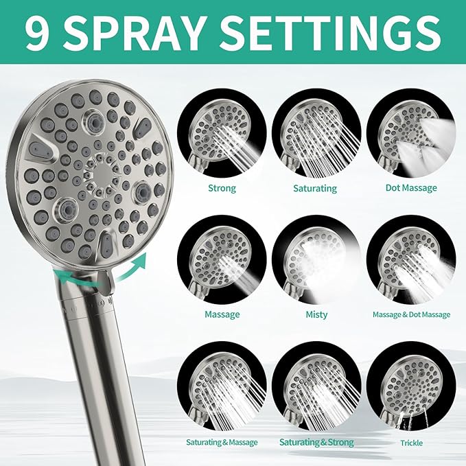 Filtered Rainfall Shower Head with Handheld Spray Combo, Dual Shower Head Combo High Pressure, Double Sprayer Filter Shower Head with Extra Long Hose & Adjustable Shower Arm (Brushed Nickel)
