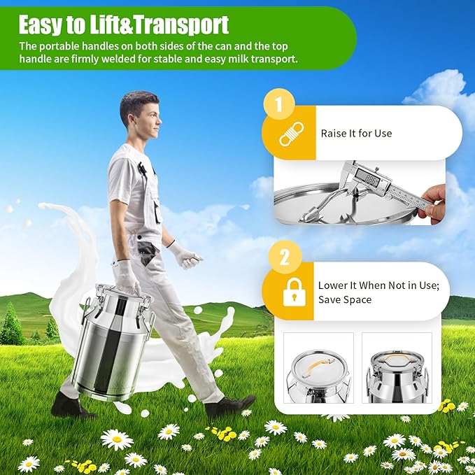 Milk Can Stainless Steel Containers with Lids Old Fashion Milk Jug Metal Bucket with Practical Handles, Sealed Bucket for Milk Water Wine Honey Oil Rice Tea Beans Grains (30L/7.93Gal)