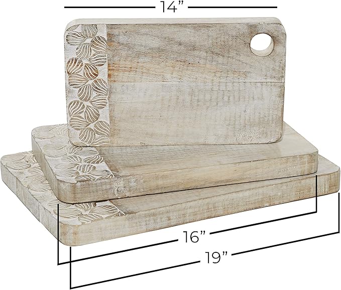Deco 79 Wood Floral Intricately Carved Cutting Board, Set of 3 19", 16", 13"W, Brown