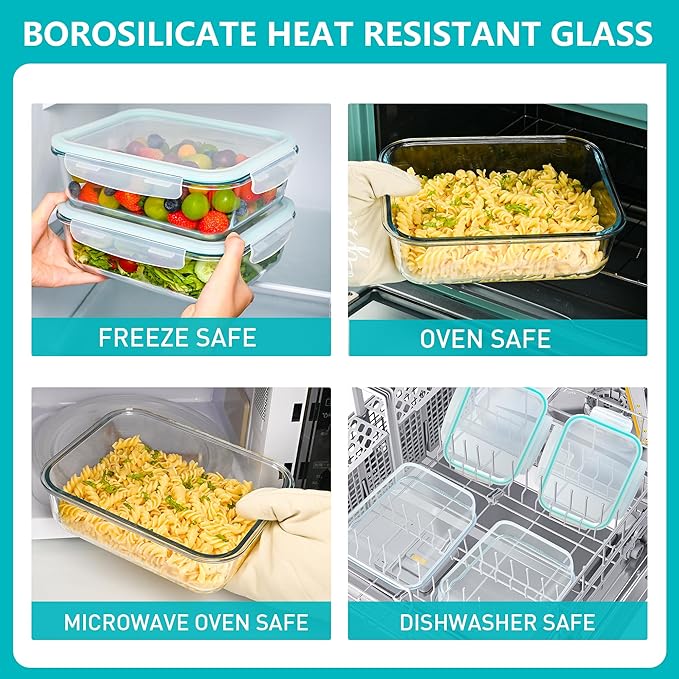 2 Pack 78 Oz / 9.8 Cups Large Glass Food Storage Containers with Lids, Meal Prep Containers for Baking, Serving, Glass Storage Container, BPA Free, Leakproof, Freezer, Microwave/Oven Safe