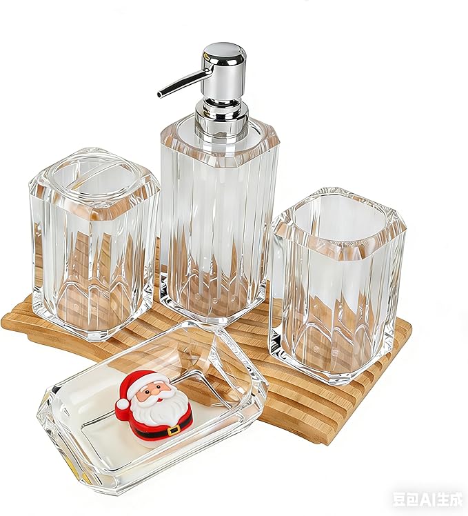 Clear Bathroom Accessories Set, Bathroom Accessories Set, 4 Pcs Acrylic Bathroom Accessories Sets Hand Sanitizer Bottle, Lotion Can, Separate Bottle, Soap Box, Toothbrush Cup(Clear)