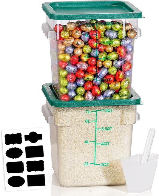 8QT Clear Food Storage Containers: 2 PCS[Food Grade][Hot&Cold Resistant] NSF Food Storage Containers with Lids for Home Restaurant Kitchen Storage Pizza Proof Dough, BPA Free(GREEN N11)