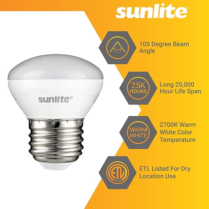 Sunlite LED R14 Mini Flood Light Bulbs, 4 Watts (25W Equivalent), 250 Lumens, Medium (E26) Base, Dimmable, ETL Listed, 2700K Soft White, for China and Curio Cabinet Light, 6 Count