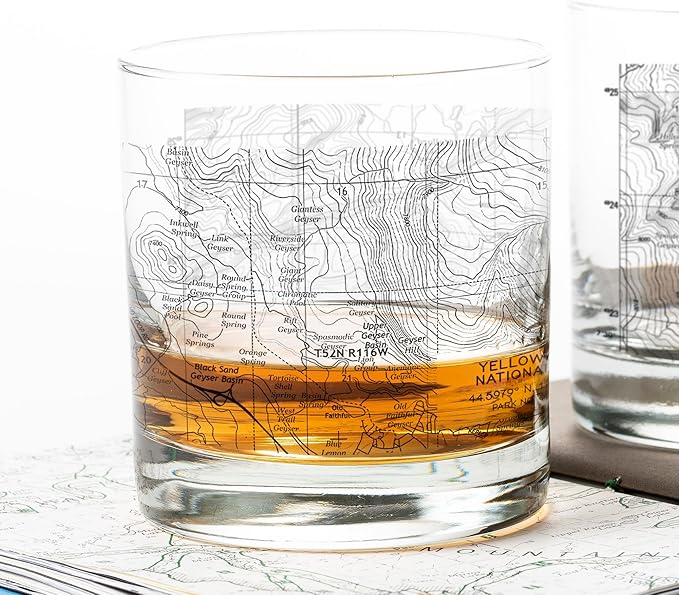 Black Lantern Yosemite National Park Whiskey Glasses - Topographic Map Tumbler Glass Set - Two 11oz. Rock Glasses