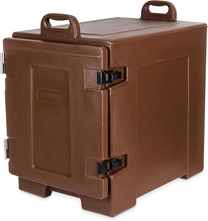 Carlisle FoodService Products Cateraide Insulated Front Loading Food Pan Carrier with Handles for Catering, Events, and Restaurants, Plastic, 5 Pans, Brown