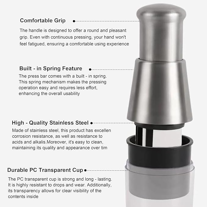 Manual Pressed Chopper, MultiFunctional Manual Press and Masher, Stainless Steel Hand Food Chopper Press for Mincing Garlic，Stainless Steel Garlic Masher Kitchen Device Household