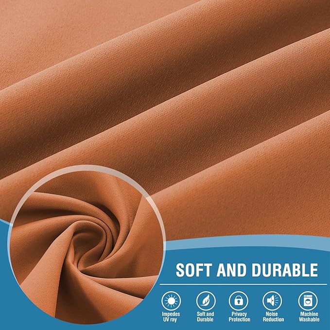 H.VERSAILTEX Cold Blocking Curtains, 100% Blackout Curtains Thermal, Noise Reduction and Privacy Curtains for Bedroom, Black Lined Blackout Drapes with Grommet Top, 1 Pair, W52 x L63, Burnt Orange