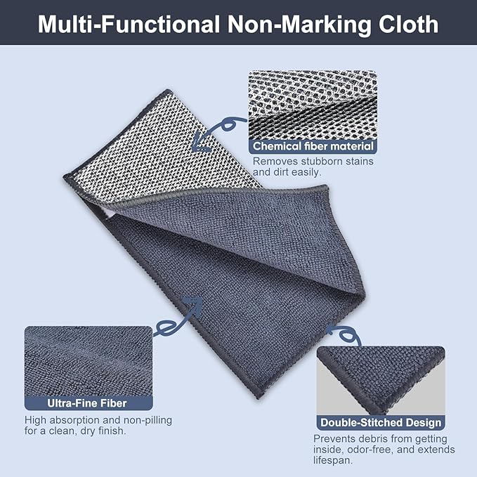 12PCS Wire Dishwashing Rag Non-Scratch: Multipurpose Wire Dishcloth for Wet and Dry - New Upgrade Double-Layer Dish Cloth Metal Cleaning Cloths with Microfiber for Kitchen, Sinks, Dishes, Stove Tops