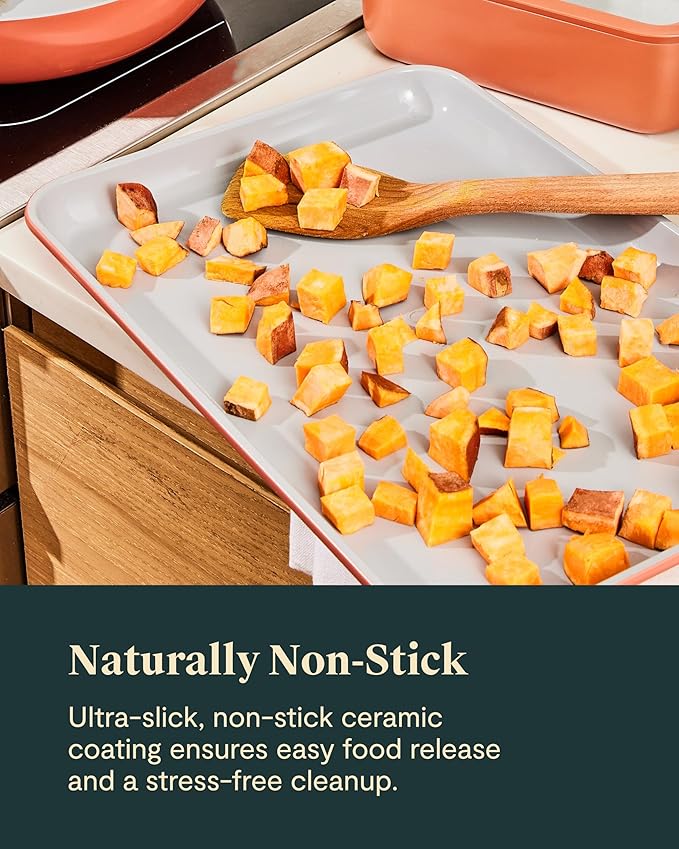 Caraway Non-Stick Ceramic Baking Sheet Duo - Naturally Slick Ceramic Coating - Non-Toxic, PTFE & PFOA Free - 18 x 13" Large & 15 x 10" Medium - Cream
