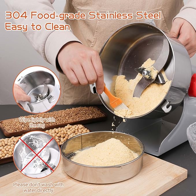 Electric Grain Mill 1000g High-speed Grain Spice Herb Grinder 2600W Dry Grinder Machine 304 Stainless Steel Superfine powder High-speed Grain Mill 36000r/min for Kitchen Home and Commercial