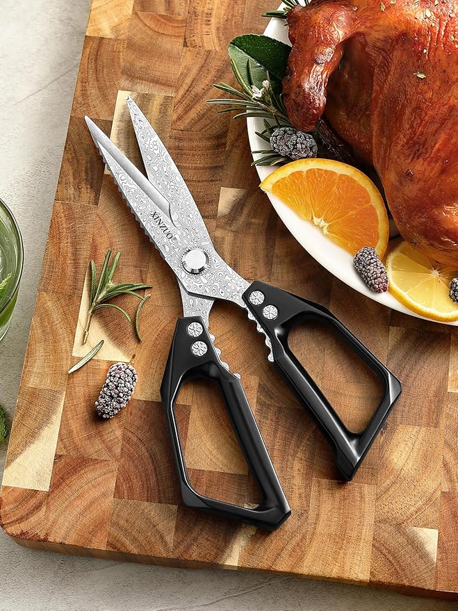 XINZUO Sharp Kitchen Scissors with Black Handle,110 Layers Damascus Steel Multipurpose Heavy Duty Kitchen Shears for Poultry/Vegetables/Fish/Nuts