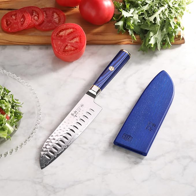 Cangshan KITA Series 7-Inch Santoku Knife with Sheath, High Carbon X-7 Damascus Steel, 501424