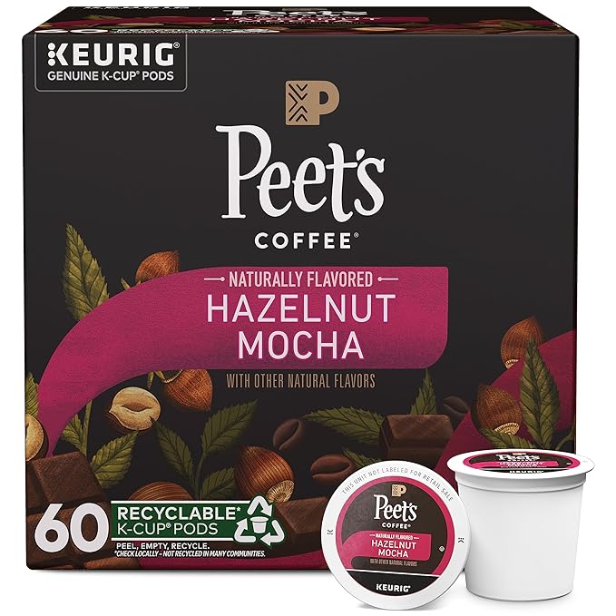Peet's Coffee, Flavored Light Roast Keurig K-Cup Pods - Hazelnut Mocha 60 Count (6 Boxes of 10 K-Cup Pods)