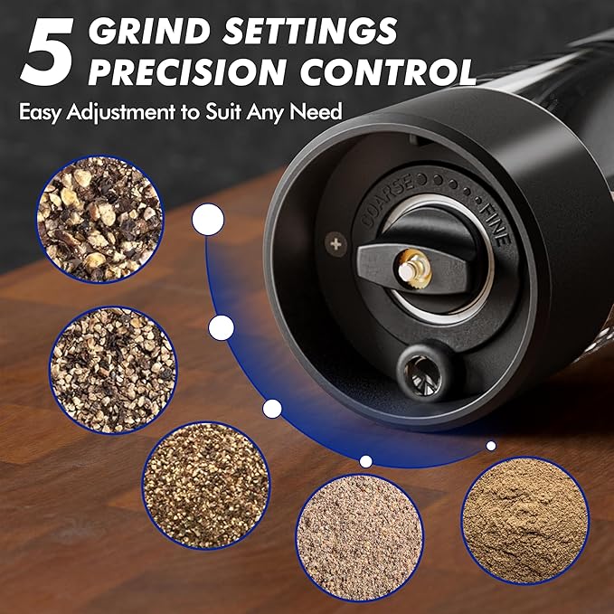 Electric Salt and Pepper Grinder Set, USB Rechargeable Automatic Pepper Mills and Salt Grinders with LED Light, Large 100ml Capacity, Adjustable Coarseness, One-Hand Operation, Stable Base