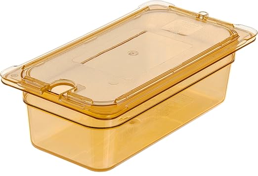 Carlisle FoodService Products StorPlus High-Heat 1/3-Size Food Pan, 4 Deep Food Storage Container with 3.5 Quart Capacity, High Heat Plastic, 1/3 Size, Amber