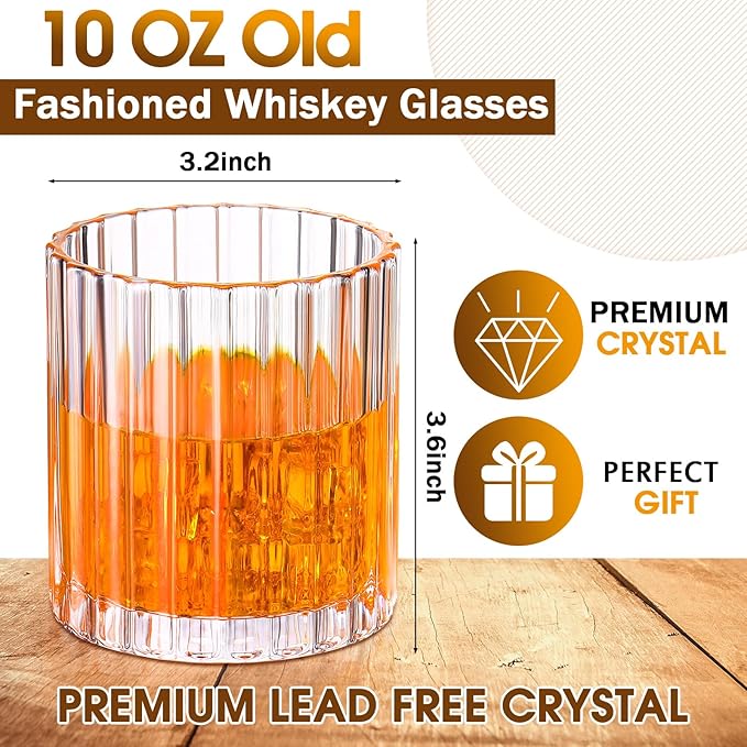 Mimorou 12 Pack Whiskey Glasses 10 oz Old Fashioned Glasses in Bar and Party Bourbon Glass, Rocks Glass, Cocktail Liquor Whiskey Lover Gift Christmas Gifts for Men, Dad, Father(Vintage Ribbed)