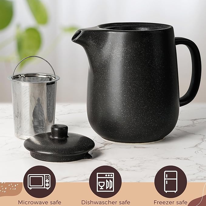 Ceramic Teapot with Infuser - 40 oz Large Teapot with Strainer - Tea Pot Ceramic for Loose Tea - Ceramic Tea Pots for Tea