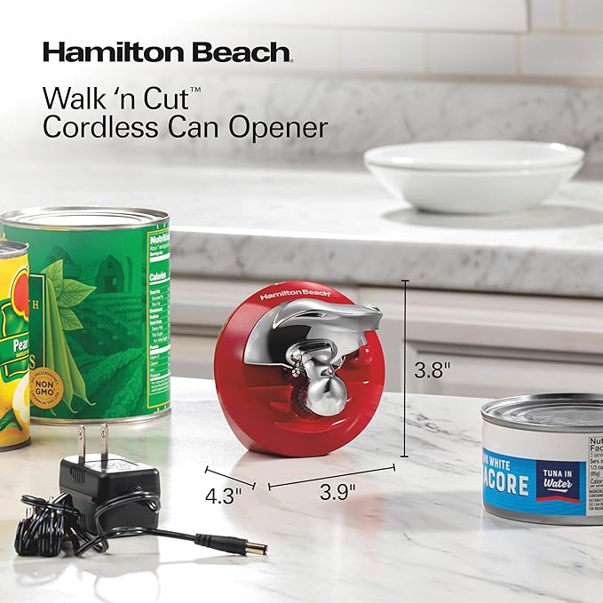 Hamilton Beach Electric Can Opener | Cordless | Rechargeable | Hands-Free Operation | Removable Blade | Red | Pack of 2