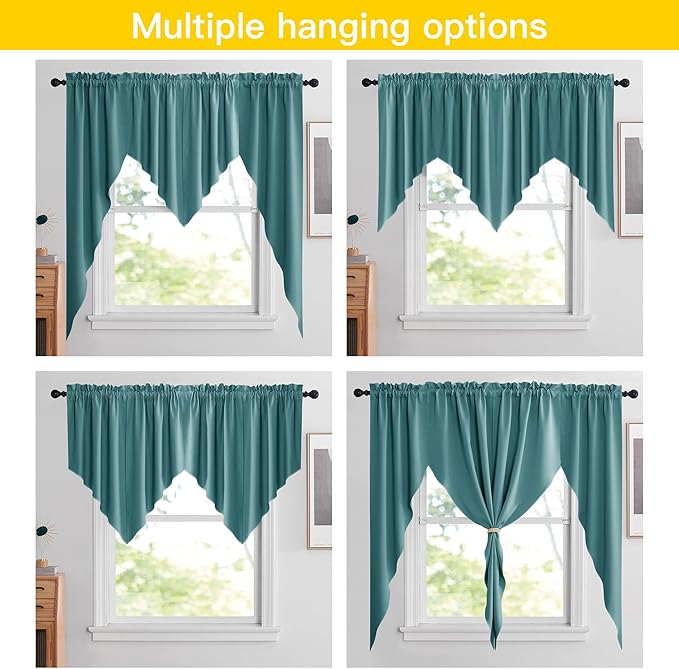 NICETOWN Blackout Window Treatment Swags - Tailored Scalloped Valance/Swags Window Topper Curtains for Classroom Decor/Bedroom/Home Office/Christmas (2 Panels, 36 by 63 inches per Panel, Sea Teal)