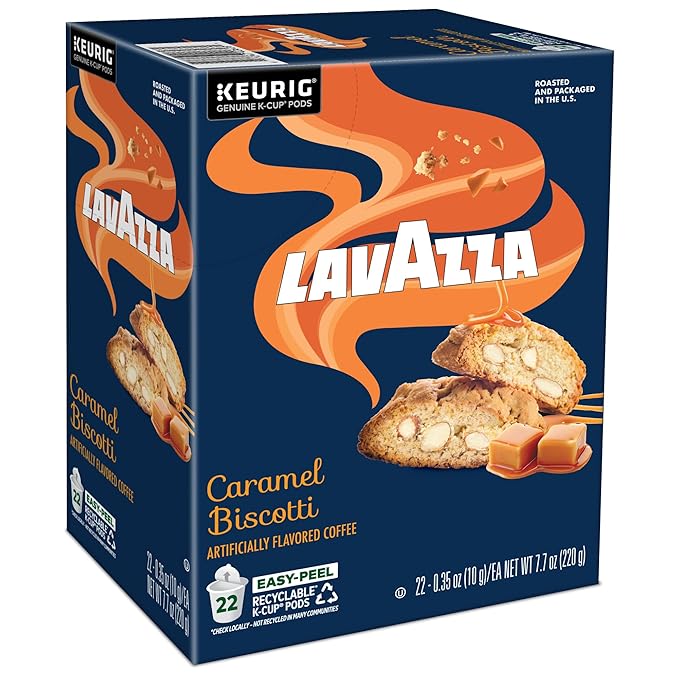Lavazza Caramel Biscotti Coffee, Single Serve Keurig K-Cup Pods, Flavored Coffee, 88-Count Box (4 Packs of 22)