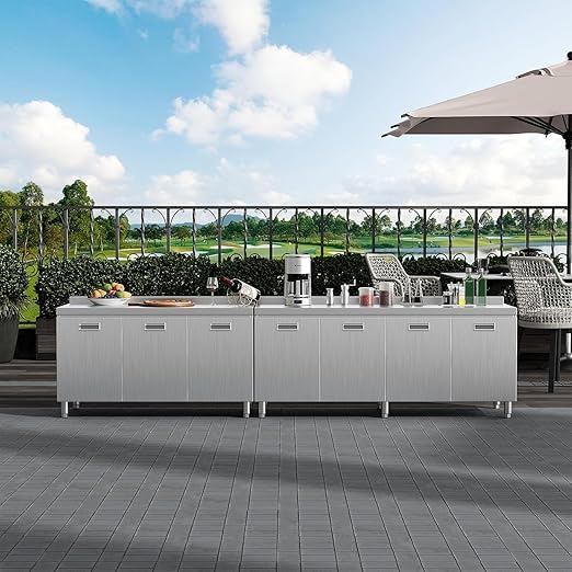 ZZV 59" x 21" Stainless Steel Table Cabinet for Prep & Work, Heavy Duty Prep Table with 3 Pull-Out Doors, Commercial Workbench with Cabinet for Kitchen, Restaurant, Hotel, Garage, and Warehouse