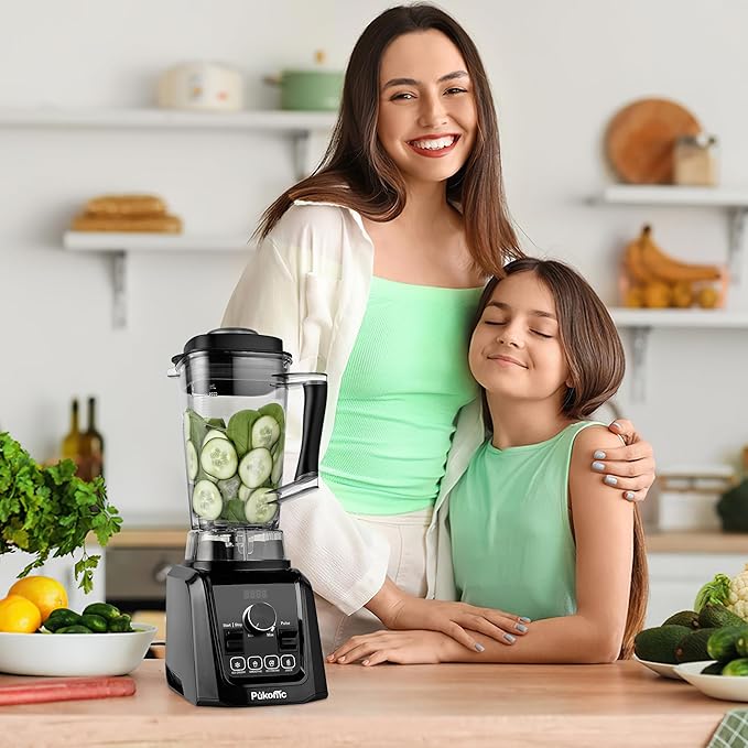 Pukomc Blender for Smoothies with 65Oz Large Capacity, 1200W Powerful Motor Blenders for Kitchen, 4 Presetting & 9 Speeds, Countertop Blenders for Ice Crush, Ice Cream, Frozen Drinks, with LED Display