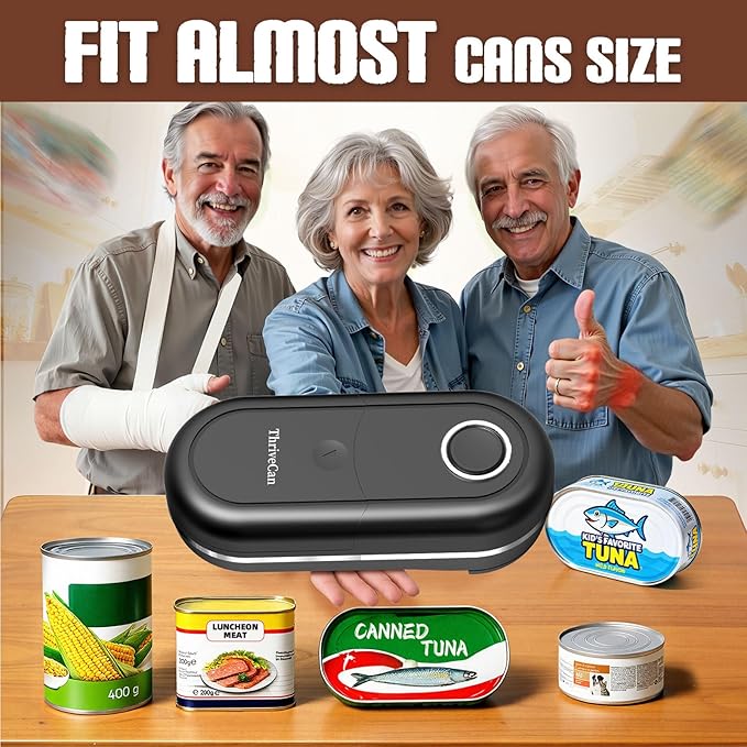 Electric Can Opener, One-Touch Automatic Can Opener- Fits Almost All Can Sizes, Battery-Operated Handheld Kitchen Gadget with Smooth Edge, Food Safe, Ideal for Seniors & Arthritis Sufferers