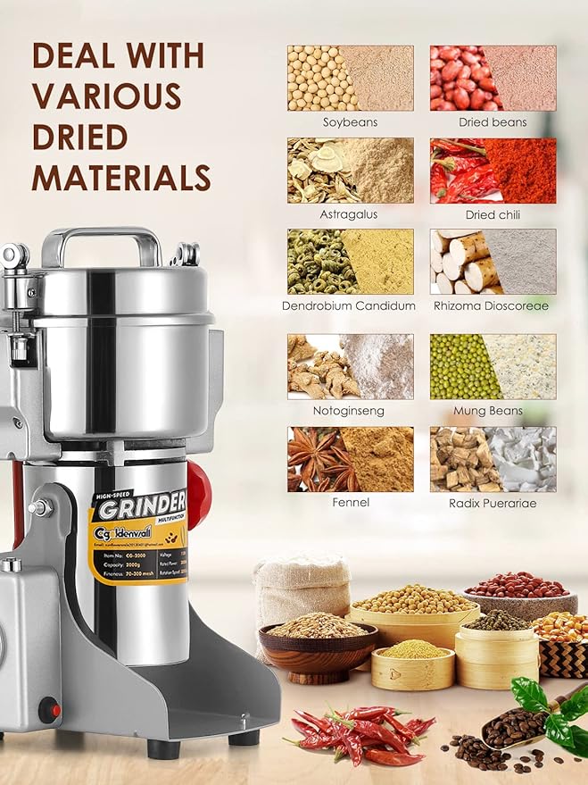CGOLDENWALL 300g Electric Grain Grinder Mill Safety Upgraded 1500W High-speed Spice Herb Grinder Commercial Superfine Grinding Machine Dry Cereals Pulverizer CE 110V (300g Swing Type)