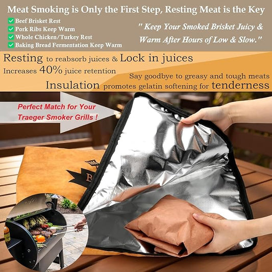 BBQ Blanket for Resting Meat Compatible with Traeger Pellet Smoker-Meat Insulated Bag for Brisket/Pork Shoulder/Steak-Birthday Stocking Stuffers BBQ Accessories for Men Dad(21 inch)