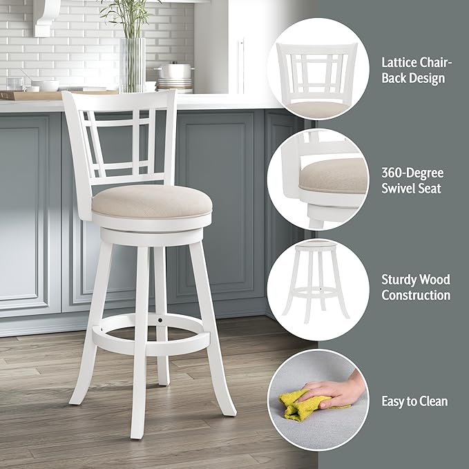 Hillsdale Fairfox 30.5" Wood Swivel Bar Height Stool, White