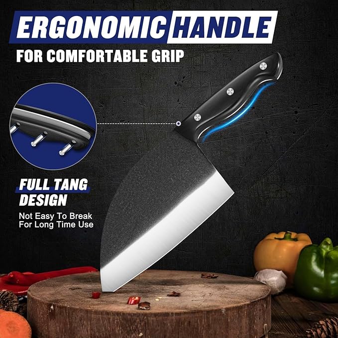 SSGP Forging Serbian Chef Knife, 7.2 Inch Kitchen Chef Knives Full Tang High Carbon Steel Butcher Cleaver, Thanksgiving Christmas Gifts for Men Women