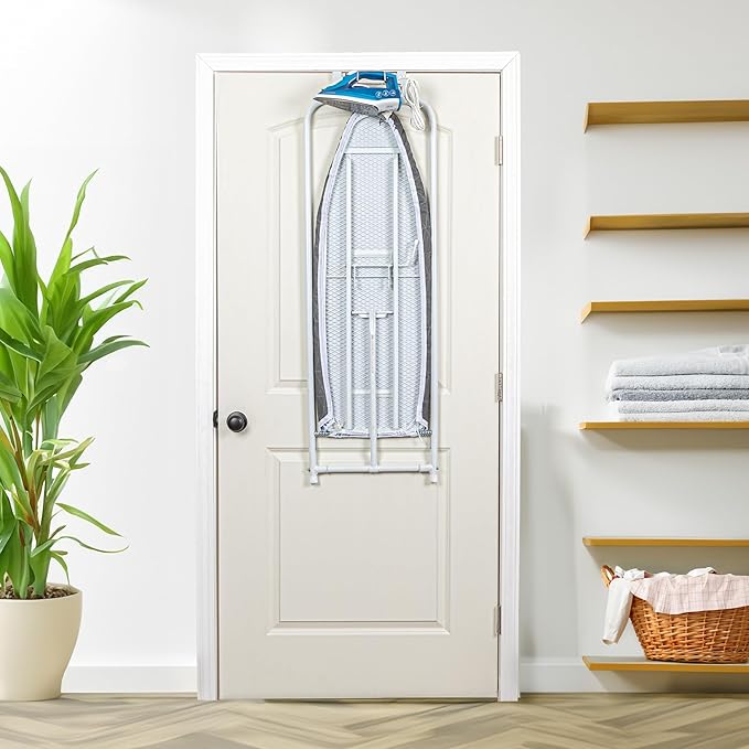 Household Essentials Over The Door Ironing Board, Perfect for Dorms or Small Spaces, White