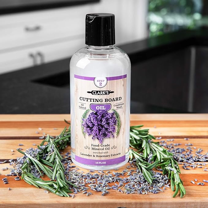 CLARK'S Food Grade Mineral Oil (12oz) and Carnauba Wax (6oz) Set - 100% Natural Butcher Block Oil and Cutting Board Wax - Food Safe Beeswax and Wood Cutting Board Oil with Lavender & Rosemary Extract