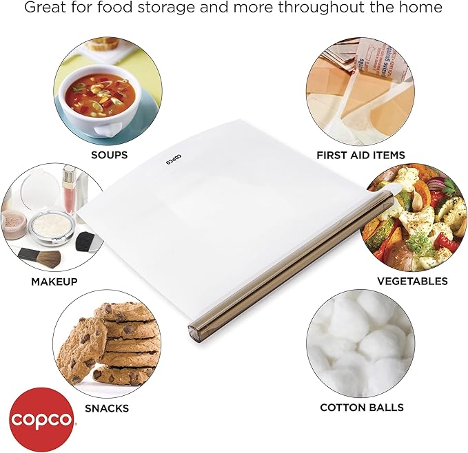 Copco Silicone Food Grade Reusable Storage Bag, Clear (Medium), Reduce Single-Use Plastic, Air-Tight, Leakproof, Dishwasher-Safe, Eco-friendly, 33.8 Ounce, Clear