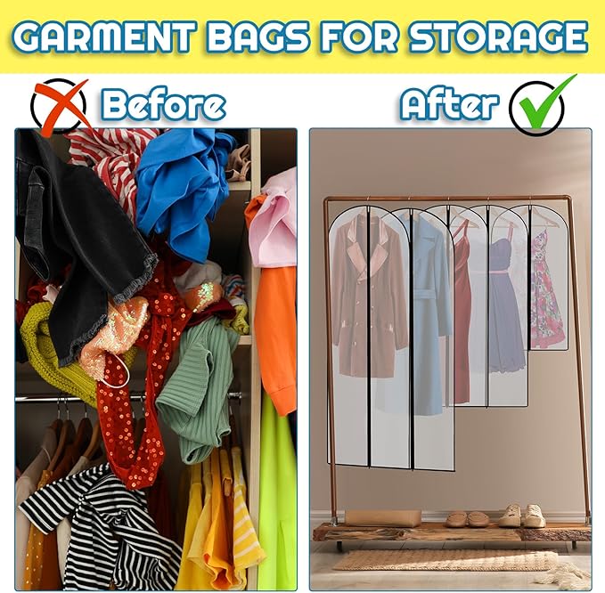 Amylove 20 Pcs 72/60/40 Inch Clear Garment Bags for Hanging Clothes, Dress, Gown, Coat & Suit Storage Bags with Zipper - Dustproof Cover for Closet Clothes Storage Travel(Multiple Size)