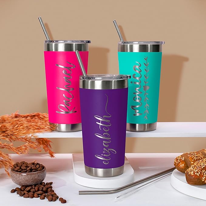 Personalized Tumblers, Stainless Steel 20 oz Tumbler w/Lid I Personalized Cups Double Walled Insulated Coffee Cup for Travel - Teal