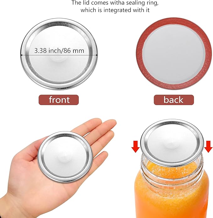 100-Count [Wide Mouth] Canning Lids for Ball, Kerr Jars - Split-Type Metal Mason Jar Lids for Canning - Food Grade Material, 100% Fit & Airtight for Regular Mouth Jars (86mm Wide Mouth（100 Lids）)