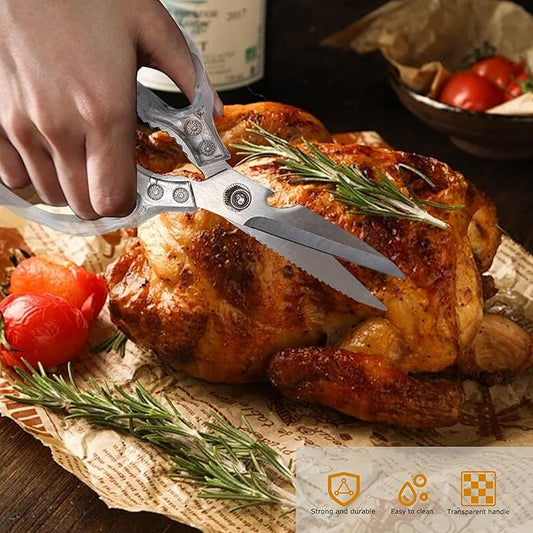 AWinjoy Kitchen Scissors, Heavy Duty Sharp Kitchen Shears, Stainless Steel & Aluminum, Transparent, Serrated Edge, Day Style, 1 Count